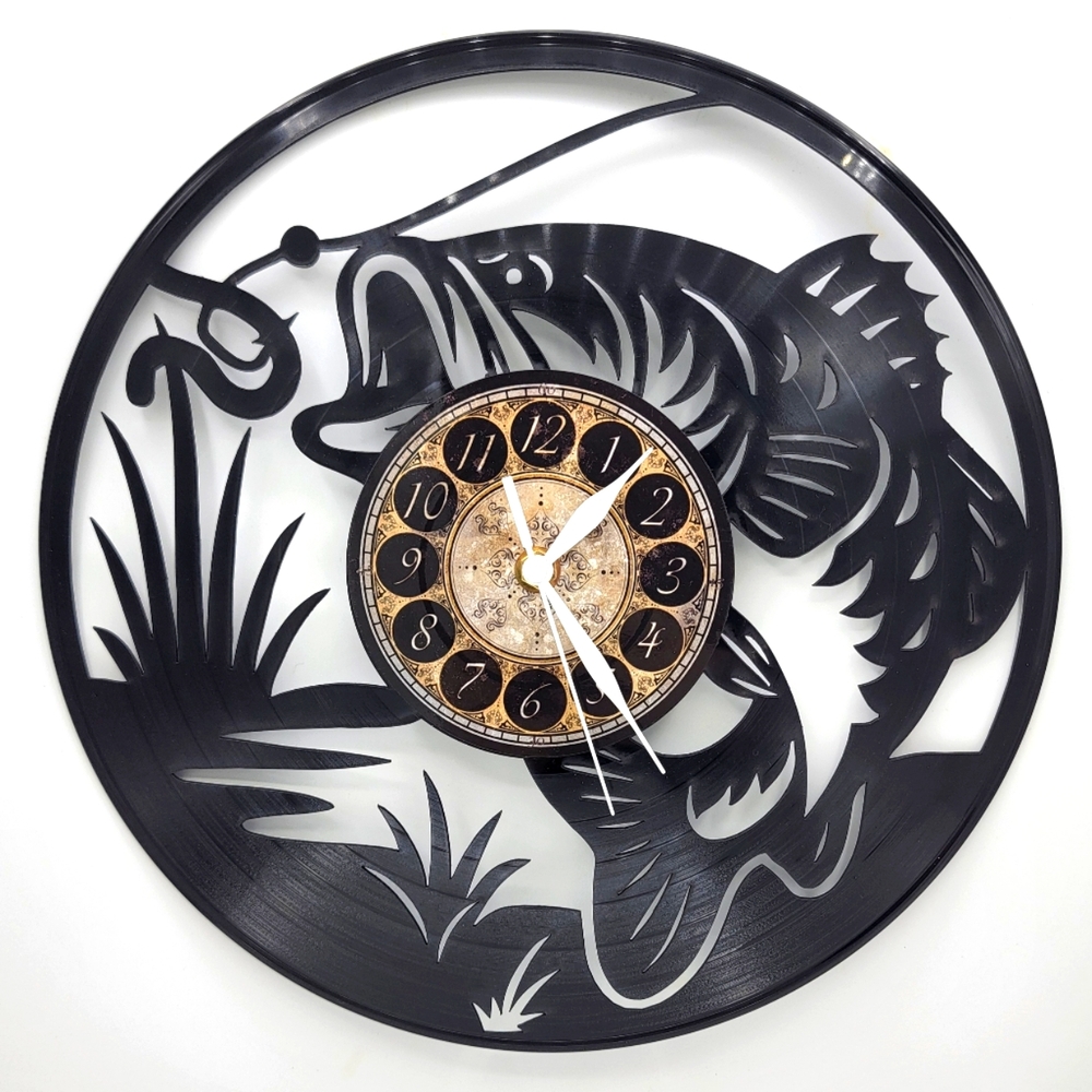 LARGE MOUTH BASS vinyl record clock